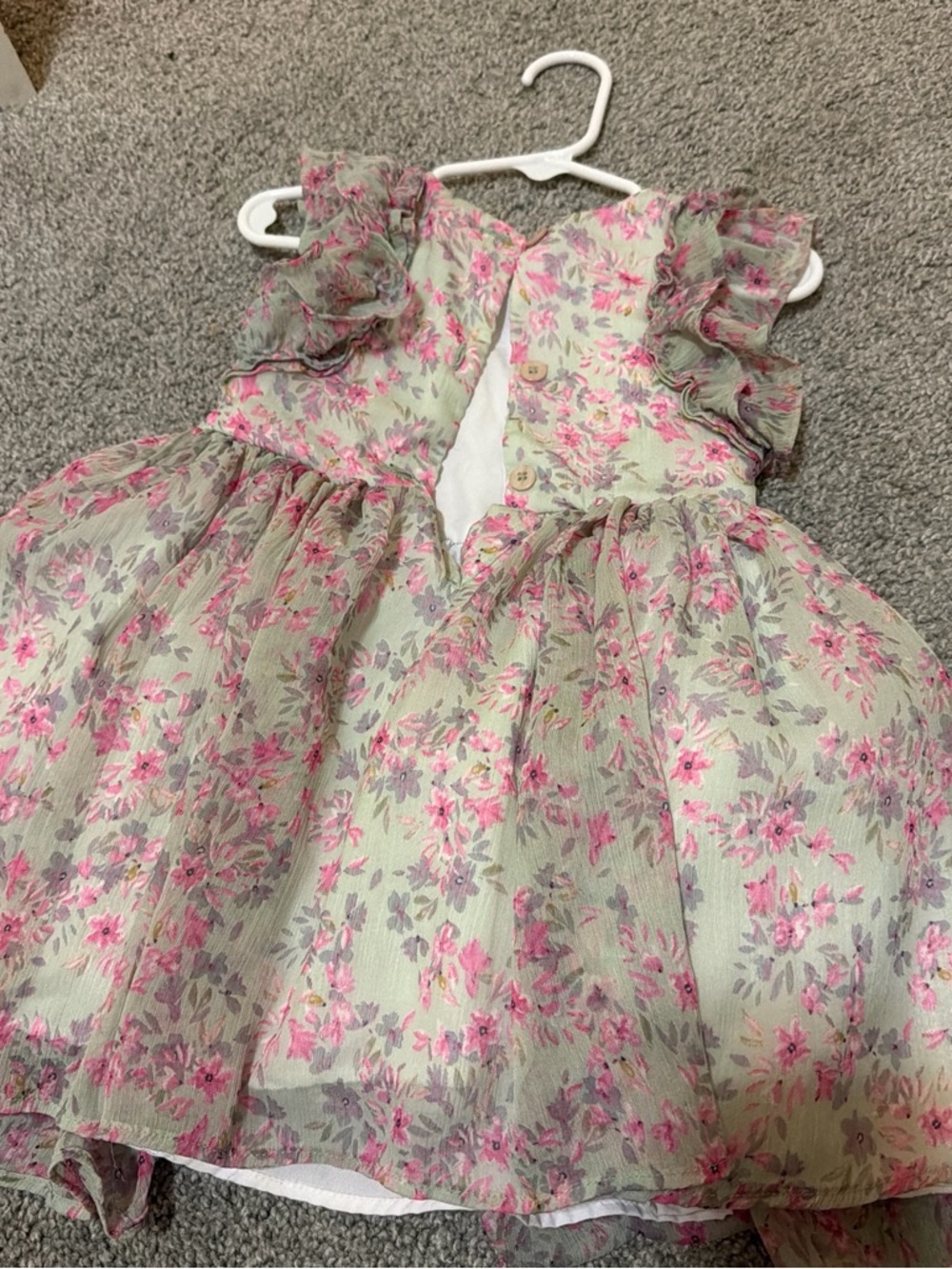 Pippa & Julie Pink Floral Ruffle Sleeve Dress on Cream - Picture 2 of 3